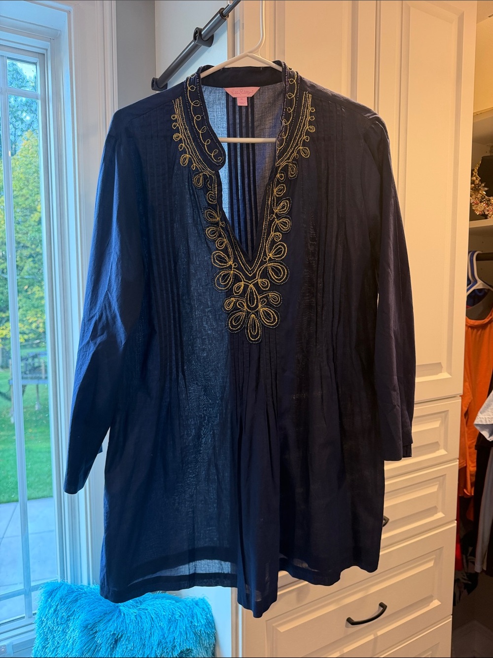 Lilly Pulitzer Women's Navy Embroidered V-Neck Tunic Top Size XL